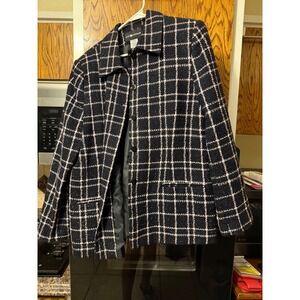 Sag Harbor Womens Black Pink Plaid Tweed Blazer Jacket Metallic Shimmer size 14